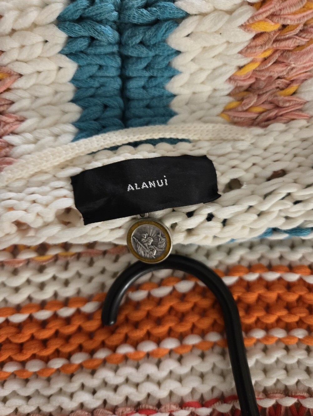 Alanui Multicolor Striped Knit Cardigan - White, Orange, Teal Accents